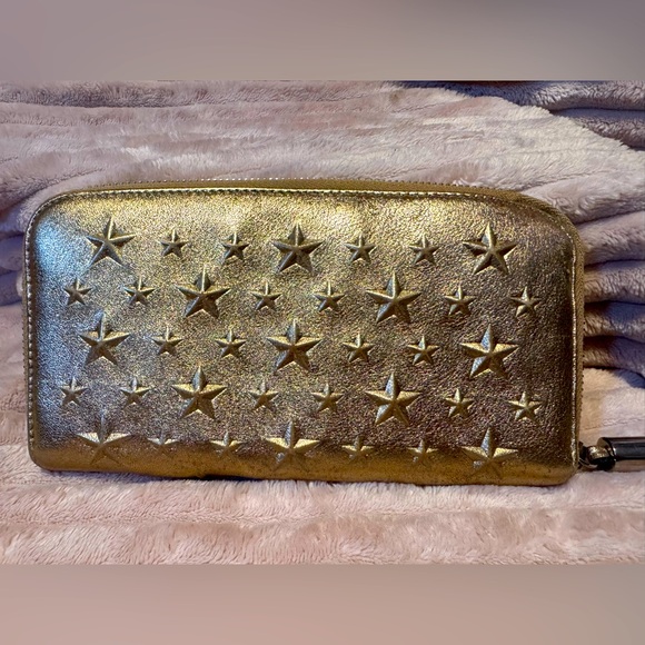 Jimmy Choo Long Wallet Filipa Star-Embossed Gold Metallic Authentic Discontinued - Picture 2 of 11